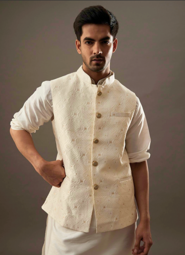 Smart Men's Cream Jacquard Waistcoat